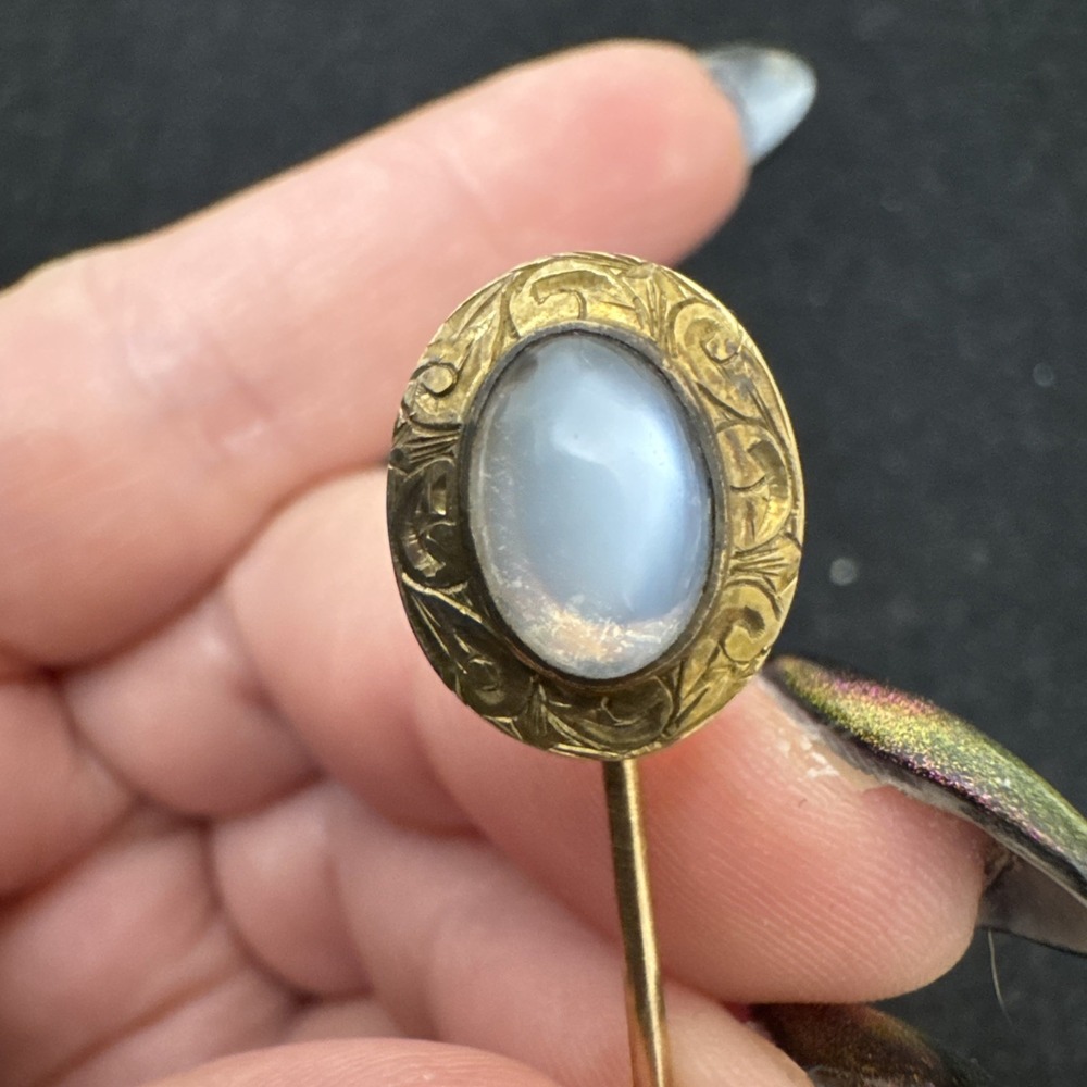 Antique Victorian Natural Moonstone 14k Gold Stick Pin